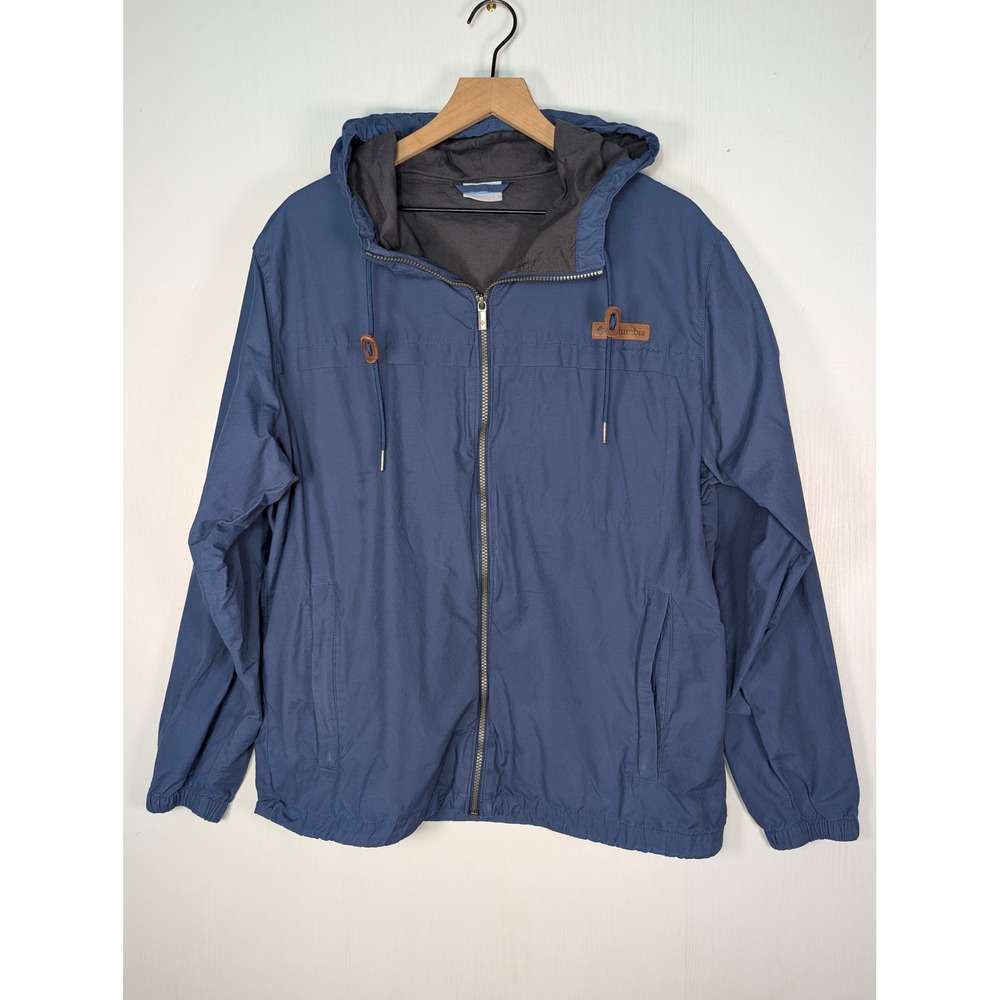 Columbia Mens Blue Hooded Windbreaker Full Zip Jacket XM2819 Large L
